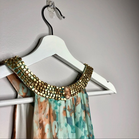 Vince Camuto Halter Gold neck W/Aqua print - Picture 7 of 8